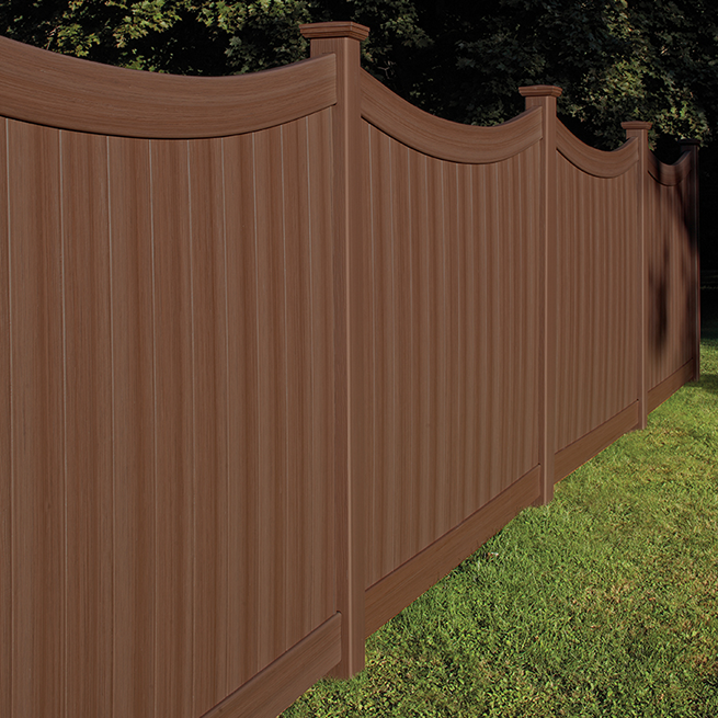 Bufftech Chesterfield CertaGrain vinyl fence with Concave accent