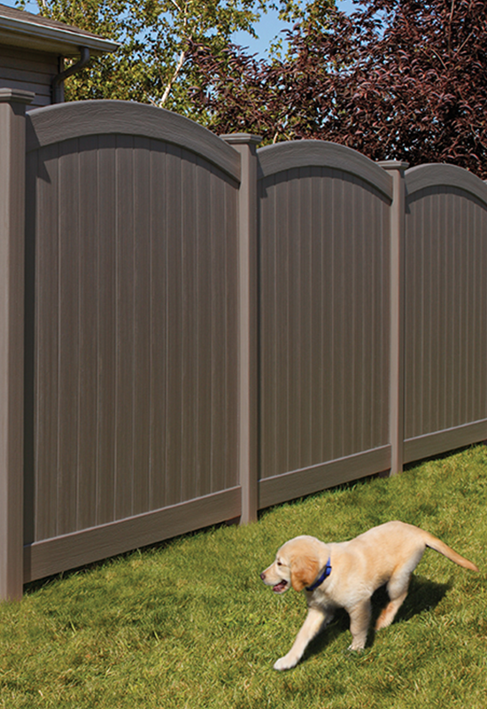 Bufftech Chesterfield CertaGrain vinyl fence with Convex accent